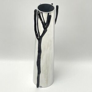 LENOX "Park City" Collection Silver Metal Vase‎ 3D Trees Accents 10"